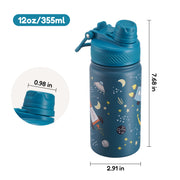 Hawsaiy 12oz Insulated Kids Water Bottle with Double Drinking Lids, Stainless Steel Water Bottle for School & Outdoor