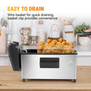Hawsaiy 3/5L 1700W Electric Deep Fryer with Basket, Timer & Temperature Control, Stainless Steel, Dishwasher Safe, Lid with View Window & Odor Filter