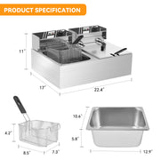 Hawsaiy Electric Deep Fryer with Baskets & Lids, Commercial Deep Fryer with Temperature Control, Stainless Steel Fryer, Countertop Fryers for Home Kitchen and Restaurant, 2500W