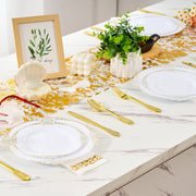 Hawsaiy 350PCS Gold Disposable Dinnerware Set for 50 Guests, Lace Design Plastic Plate Sets, Gold Silverware, Cups & Napkins – Party Supplies for Weddings, Birthdays, Holidays