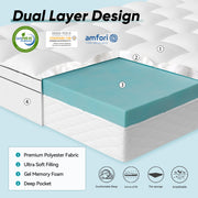 Hawsaiy 4 Inch Memory Foam Mattress Topper Dual Layer Pad -2 Inch Gel Memory Foam & 2 Inch Pillow Top Cover with 8-21 Inch Deep Pocket