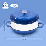 Hawsaiy 3 Quart Enameled Shallow Cast Iron Dutch Oven with Lid, Dual Handles Dutch Pots for Cooking, Stewing, Heavy-Duty & Nonstick, Oven Safe up to 500° F, Works on All Stovetops