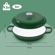 Kerilyn 3 Quart Enameled Shallow Cast Iron Dutch Oven with Lid, Dual Handles Dutch Pots for Cooking, Stewing, Heavy-Duty & Nonstick, Oven Safe up to 500° F, Works on All Stovetops, Dark Blue