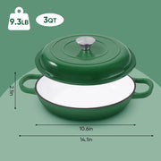 Hawsaiy 3 Quart Enameled Shallow Cast Iron Dutch Oven with Lid, Dual Handles Dutch Pots for Cooking, Stewing, Heavy-Duty & Nonstick, Oven Safe up to 500° F, Works on All Stovetops