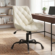 Hawsaiy Armless Office Chair with Rubber Wheels, PU Leather Desk Chair, Mid Back Adjustable Swivel Computer Chair, Small Space Vanity Task Chair
