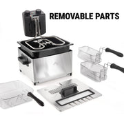 Hawsaiy 3/5L 1700W Electric Deep Fryer with Basket, Timer & Temperature Control, Stainless Steel, Dishwasher Safe, Lid with View Window & Odor Filter