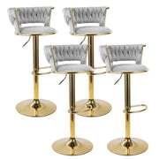 Hawsaiy Modern Velvet Bar Stool Set of 2/4 with Woven Back and Footrest for Kitchen, Bar, and Dining Spaces