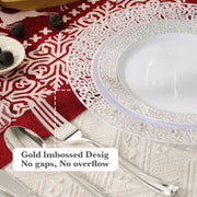 Hawsaiy 350PCS Gold Embossed Disposable Dinnerware Set, Plastic Plates & Cups with Napkins & Cutlery, BPA Free, Reusable Party Tableware for Wedding, Birthday, Holiday