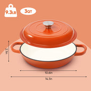 Kerilyn 3 Quart Enameled Shallow Cast Iron Dutch Oven with Lid, Dual Handles Dutch Pots for Cooking, Stewing, Heavy-Duty & Nonstick, Oven Safe up to 500° F, Works on All Stovetops, Dark Blue