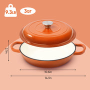 Hawsaiy 3 Quart Enameled Shallow Cast Iron Dutch Oven with Lid, Dual Handles Dutch Pots for Cooking, Stewing, Heavy-Duty & Nonstick, Oven Safe up to 500° F, Works on All Stovetops