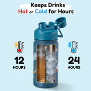 Hawsaiy 12oz Insulated Kids Water Bottle with Double Drinking Lids, Stainless Steel Water Bottle for School & Outdoor