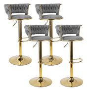 Hawsaiy Modern Velvet Bar Stool Set of 2/4 with Woven Back and Footrest for Kitchen, Bar, and Dining Spaces