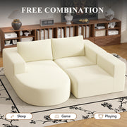 Luxanimarion Modular Sectional Sofa with L-Shape Chaise,Cloud Sectional Modern Sleeper Couch with Deep Seat,Sponge Compression Sofas No Assembly Required (Beige-Corduroy Fabric)