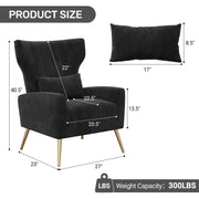 Hawsaiy Mid Century Modern Velvet Accent Chair Set of 1/2, High Back Armchair with Metal Legs, Upholstered Comfy Chair for Living Room and Bedroom