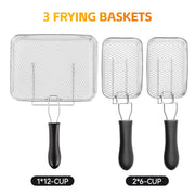 Kerilyn 5L Deep Fryer with Basket, 1700W Electric Deep Fryer with Time & Temperature Control for Home Use, 3 Frying Baskets, Lid with View Window and Odor Free Filter, Stainless Steel, Dishwasher Safe