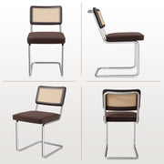 Hawsaiy Velvet Rattan Dining Chairs Set of 2/3/4/6/8, Upholstered Dining Room Chairs with Cane Back, Mid Century Modern Cantilever Kitchen Chairs, Chrome Frame Armless Side Chairs
