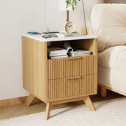 Hawsaiy Nightstand Set of 1/2 with Charging Station, Bedside Table with Drawer & Shelf, Mid Century Modern End Table for Bedroom, Wood Side Table with USB Ports & Outlet