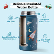 Hawsaiy 12oz Insulated Kids Water Bottle with Double Drinking Lids, Stainless Steel Water Bottle for School & Outdoor