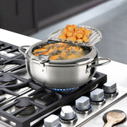 Kerilyn Deep Fryer Pot, 9.4 Inch/3.4 L Janpanese Style Tempura Frying Pot with Lid, 304 Stainless Steel with Temperature Control and Oil Drip Drainer Rack, for Kitchen French Fries, Chicken etc