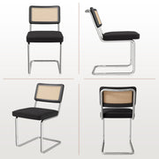 Hawsaiy Velvet Rattan Dining Chairs Set of 2/3/4/6/8, Upholstered Dining Room Chairs with Cane Back, Mid Century Modern Cantilever Kitchen Chairs, Chrome Frame Armless Side Chairs