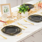 Hawsaiy 350PCS Gold Disposable Dinnerware Set for 50 Guests, Lace Design Plastic Plate Sets, Gold Silverware, Cups & Napkins – Party Supplies for Weddings, Birthdays, Holidays