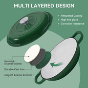 Kerilyn 3 Quart Enameled Shallow Cast Iron Dutch Oven with Lid, Dual Handles Dutch Pots for Cooking, Stewing, Heavy-Duty & Nonstick, Oven Safe up to 500° F, Works on All Stovetops, Dark Blue