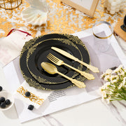 Hawsaiy 350PCS Gold Disposable Dinnerware Set for 50 Guests, Lace Design Plastic Plate Sets, Gold Silverware, Cups & Napkins – Party Supplies for Weddings, Birthdays, Holidays