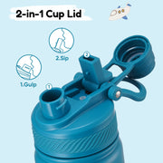 Hawsaiy 12oz Insulated Kids Water Bottle with Double Drinking Lids, Stainless Steel Water Bottle for School & Outdoor