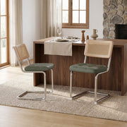 Hawsaiy Velvet Rattan Dining Chairs Set of 2/3/4/6/8, Upholstered Dining Room Chairs with Cane Back, Mid Century Modern Cantilever Kitchen Chairs, Chrome Frame Armless Side Chairs