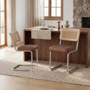 Hawsaiy Velvet Rattan Dining Chairs Set of 2/3/4/6/8, Upholstered Dining Room Chairs with Cane Back, Mid Century Modern Cantilever Kitchen Chairs, Chrome Frame Armless Side Chairs