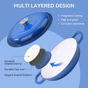 Kerilyn 3 Quart Enameled Shallow Cast Iron Dutch Oven with Lid, Dual Handles Dutch Pots for Cooking, Stewing, Heavy-Duty & Nonstick, Oven Safe up to 500° F, Works on All Stovetops, Dark Blue