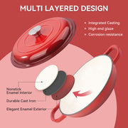 Kerilyn 3 Quart Enameled Shallow Cast Iron Dutch Oven with Lid, Dual Handles Dutch Pots for Cooking, Stewing, Heavy-Duty & Nonstick, Oven Safe up to 500° F, Works on All Stovetops, Dark Blue