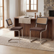 Hawsaiy Velvet Rattan Dining Chairs Set of 2/3/4/6/8, Upholstered Dining Room Chairs with Cane Back, Mid Century Modern Cantilever Kitchen Chairs, Chrome Frame Armless Side Chairs