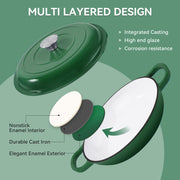 Hawsaiy 3 Quart Enameled Shallow Cast Iron Dutch Oven with Lid, Dual Handles Dutch Pots for Cooking, Stewing, Heavy-Duty & Nonstick, Oven Safe up to 500° F, Works on All Stovetops