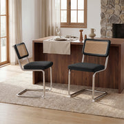 Hawsaiy Velvet Rattan Dining Chairs Set of 2/3/4/6/8, Upholstered Dining Room Chairs with Cane Back, Mid Century Modern Cantilever Kitchen Chairs, Chrome Frame Armless Side Chairs