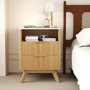 Hawsaiy Nightstand Set of 1/2 with Charging Station, Bedside Table with Drawer & Shelf, Mid Century Modern End Table for Bedroom, Wood Side Table with USB Ports & Outlet