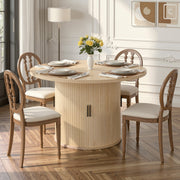 Hawsaiy Round Dining Table for 2 with Sliding Door Storage Base, Space-Saving Waterproof Scratch-Resistant Wood Top, Modern Farmhouse Kitchen Table