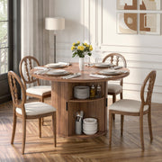 Hawsaiy Round Dining Table for 2 with Sliding Door Storage Base, Space-Saving Waterproof Scratch-Resistant Wood Top, Modern Farmhouse Kitchen Table