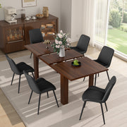 Hawsaiy Extendable Dining Table Set for 4, PU Leather Dining Chairs, Farmhouse Kitchen Dining Room Set, Hidden Leaf Dining Table Seats 6-8