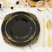 Hawsaiy 350PCS Gold Disposable Dinnerware Set for 50 Guests, Lace Design Plastic Plate Sets, Gold Silverware, Cups & Napkins – Party Supplies for Weddings, Birthdays, Holidays