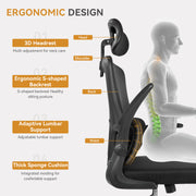 Hawsaiy Ergonomic Office Chair with Breathable Fabric, Adjustable Height, 3D Headrest, Adjustable Armrests, and Spring-Loaded Lumbar Support