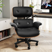 Hawsaiy Genuine Leather Office Chair with Solid Wood, Eames Style Swivel Ergonomic Desk Chair with Silent Wheels，Black