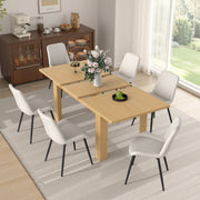 Hawsaiy Extendable Dining Table Set for 4, PU Leather Dining Chairs, Farmhouse Kitchen Dining Room Set, Hidden Leaf Dining Table Seats 6-8