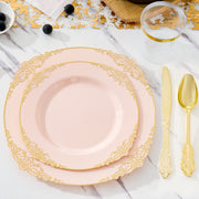 Hawsaiy 350PCS Gold Disposable Dinnerware Set for 50 Guests, Lace Design Plastic Plate Sets, Gold Silverware, Cups & Napkins – Party Supplies for Weddings, Birthdays, Holidays
