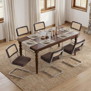 Hawsaiy Velvet Rattan Dining Chairs Set of 2/3/4/6/8, Upholstered Dining Room Chairs with Cane Back, Mid Century Modern Cantilever Kitchen Chairs, Chrome Frame Armless Side Chairs