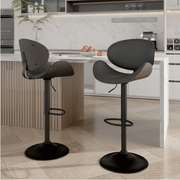 Hawsaiy Swivel Bar Stools Set of 1/2, Seat Adjustable Height 23.5-32.5IN Bentwood Barstools with Back & Footrest, PU Leather Upholstered Counter Height Bar Chairs for Bar Kitchen Dining Room