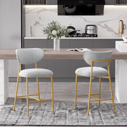 Hwawsaiy Counter Height Bar Stools Set of 2, Velvet Ergonomic Modern Counter Stool with Back, 25.9 inch Seat Height Comfy Bar Chairs with Powder Sprayed Golden Metal Legs, Grey