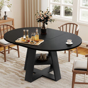 Hawsaiy 43.3-59 in Extendable Oval Dining Table for 4-6, Space-Saving Round Kitchen Table with Hidden Leaf Storage & Bottom Shelf for Small Space