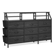 Hawsaiy Fabric Dresser Storage Cabinet with 9 Drawers and 2 Shelves, Tall Dresser Organizer with Side Pocket, Wood Top & Metal Frame for Bedroom, Closet, Entryway, Living Room,