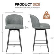 Nalupatio Counter Height Bar Stools Set of 2,360° Swivel Barstools with High Back and Metal Legs,26